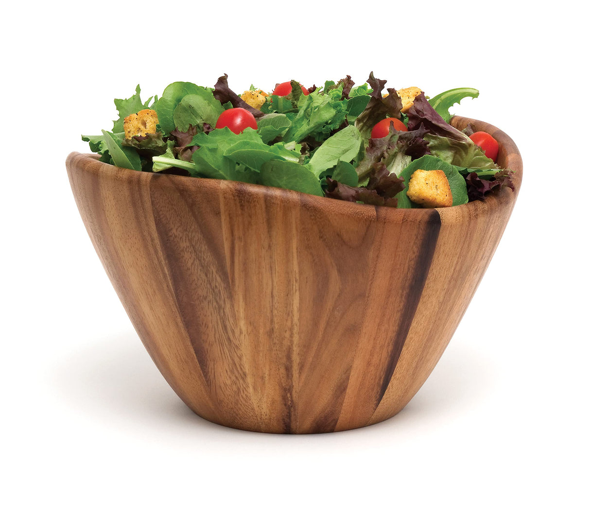 Lipper International Acacia Large Wave Bowl with Servers, 162.31 fl.oz.,Brown Lipper International