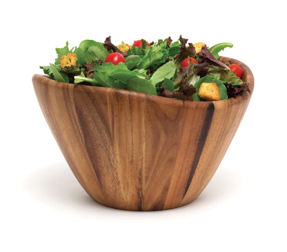 Lipper International Acacia Large Wave Bowl with Servers, 162.31 fl.oz.,Brown