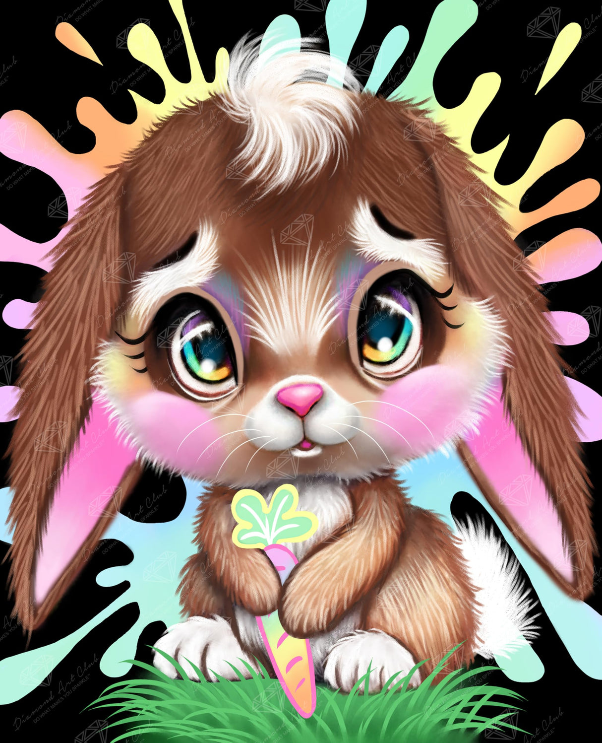 DIAMOND ART CLUB Rainbow Lil Bunny Diamond Painting Kit, Fun DIY Crafts for Adults, Round Diamond Art Canvas for Beginners, 13" x 16" (33cm x 40.7cm) DIAMOND ART CLUB