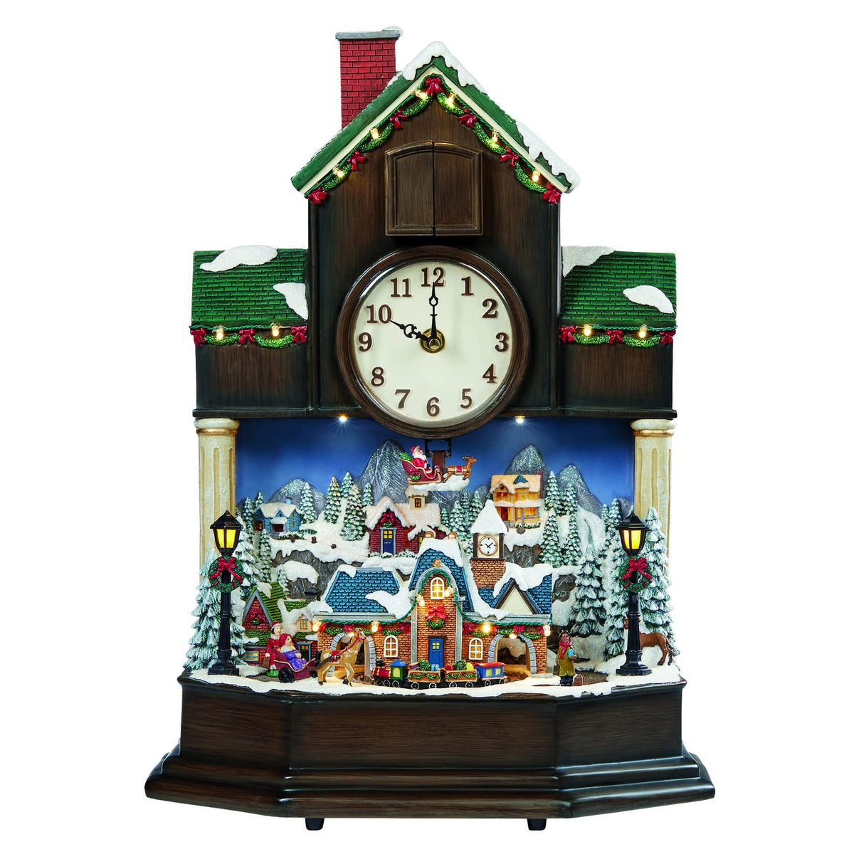 MOMENTS IN TIME 17.1" H Christmas Decor Cuckoo Clock with Christmas Village Scene, with LED Lights, Christmas Music, and Animation - Power Adapter (Included) MOMENTS IN TIME