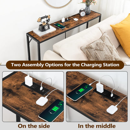 MAHANCRIS Sofa Table with Power Outlet, 43.7" Console Table with USB Ports, Behind Couch Table, Entryway Table for Living Room, Hallway, Foyer, Metal Frame, Adjustable Feet, Rustic Brown CTHR - WoodArtSupply