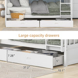 Merax White Convertible Solid Wood Bunk Bed with Ladders and Storage Drawers - Full Over Full Merax
