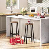 HOOBRO Bar Stools, Set of 2 Bar Chairs, Kitchen Round Height Stools with Footrest, Breakfast Bar Stools, Sturdy Steel Frame, for Dining Room, Kitchen, Party, Easy Assembly, Rustic Brown BF03BY01 HOOBRO