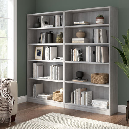 Bush Furniture Universal 5 Shelf Bookcase in Platinum Gray - Versatile Vertical Storage for Home Office or Living Room - WoodArtSupply