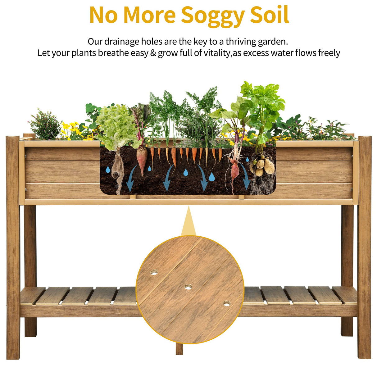 DWVO 48x18x30in Raised Garden Bed, Poly Wood Planter Box Stand,Weather Resistant Planter Box with Legs & Storage Shelf, Elevated Garden Bed for Backyard, Patio, Balcony,Brown DWVO