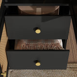 Homsee 47.2”W Rustic Wardrobe Armoire Closet with 5 Rattan Doors, Closet Cabinet with Hanging Rod, Drawers & Shelves, Cloth Organizer for Bedroom, Black and Brown Homsee