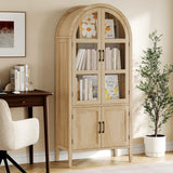 ONBRILL 71" Tall Arched Cabinet, 5-Tier Arched Kitchen Pantry with Glass Doors & Shelves, Modern Display Storage Cabinets with Adjustable Feet, Wooden Pantry Cabinet for Living Room, Dining Room ONBRILL