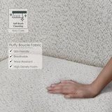 Furniture of America Nimiane Modern Boucle Sofa Couch with Curved Arms and Wooden Legs, Comfy Fabric Upholstered 3 Seater Couch for Living Room, Bedroom, Home Office, Off-White Furniture of America