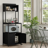 Furniouse 5-Tier Kitchen Bakers Rack with Power Outlet, Industrial Microwave Oven Stand with Storage, Kitchen Storage Shelf with Cabinet, Coffee cart, Standing Kitchen Storage Rack (Black) Furniouse