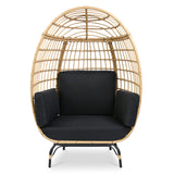 SereneLife Black Wicker Rattan Egg Chair for Indoor and Outdoor Use - Comfy Sofa Chair with 4 Washable Cushions, Durable Powder-Coated Steel Frame, Stylish Ribbed Back, Supports up to 440lbs SereneLife