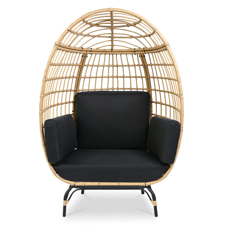 SereneLife Black Wicker Rattan Egg Chair for Indoor and Outdoor Use - Comfy Sofa Chair with 4 Washable Cushions, Durable Powder-Coated Steel Frame, Stylish Ribbed Back, Supports up to 440lbs SereneLife