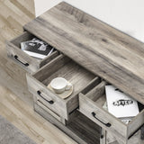 Chic Grey Farmhouse Wine Cabinet and Coffee Bar with Sliding Barn Doors and Ample Storage WoodArtSupply