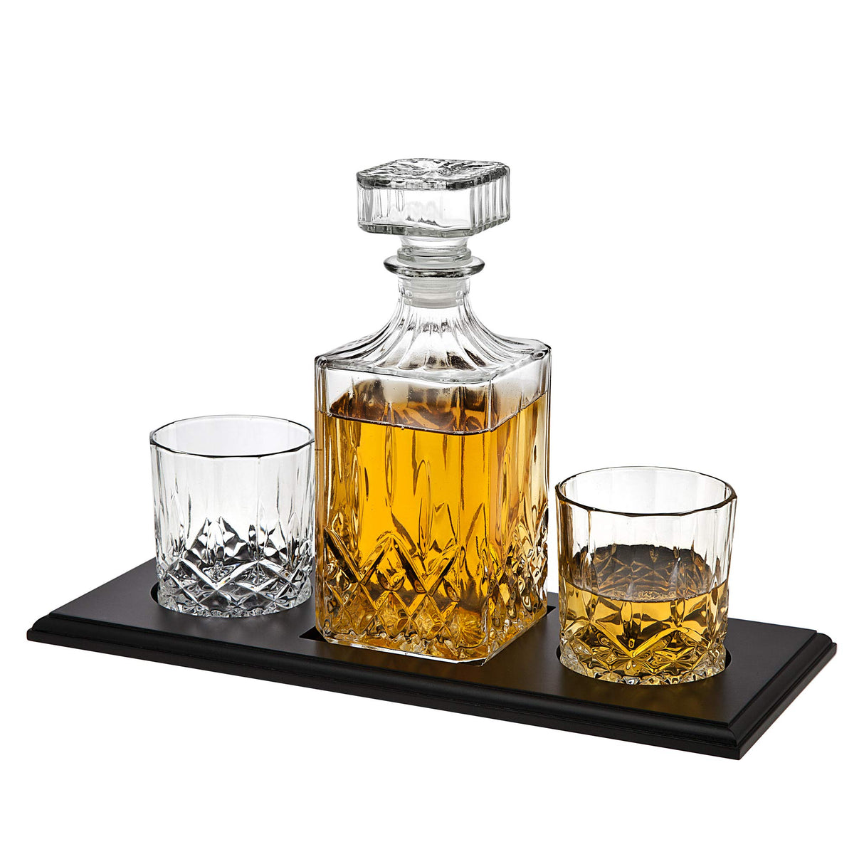 Godinger Whiskey Decanter and Glasses Barware Set, for Liquor Scotch Bourbon Wine or Vodka - Includes 2 Whisky Glasses on Wooden Display Tray Clear Godinger
