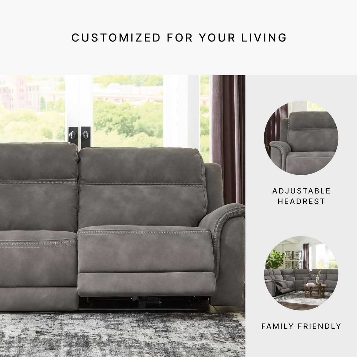 Signature Design by Ashley Next-Gen DuraPella Faux Leather Zero Wall Power Reclining Sofa with USB, Slate Gray Signature Design by Ashley