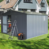 Domi Outdoor Storage Shed 11’ x 9’, Metal Sheds with Galvanized Steel Frame & Windows & Lockable Door, Garden Shed Tool Storage Room for Patio(Dark Gray) domi outdoor living