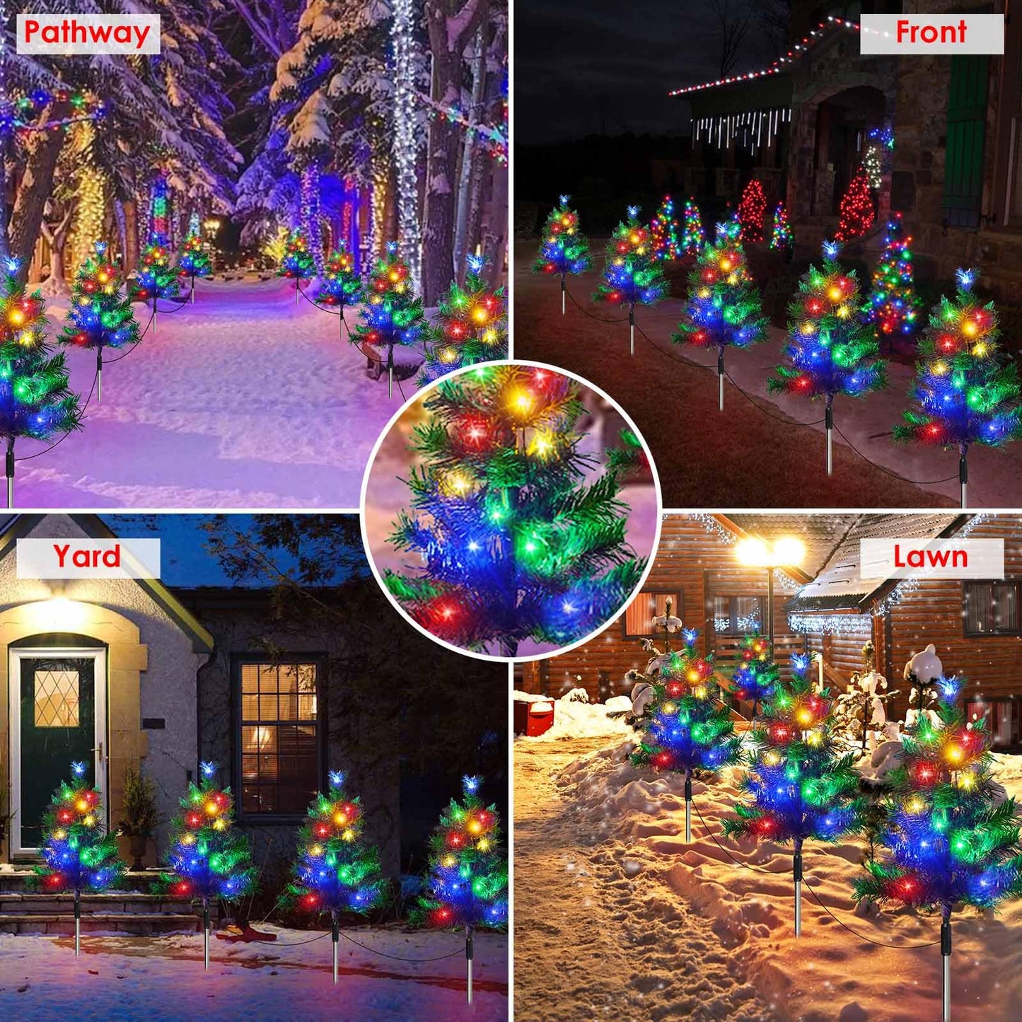 8-Pack Solar Christmas Tree Garden Stake Lights, Solar Powered Yard Landscape Path Lights Prelit Small Xmas Tree Lights Outdoor Waterproof for Christmas Decorations Pathway Garden Yard Holiday Party