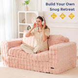 MAXYOYO Loveseat Sofa for Living Room, Small Sofa Couch Tufted Boneless Couch, Comfy Bean Bag Chair for Small Space Bedroom Apartment, No Assembly Needed, Pink MAXYOYO