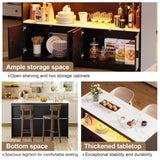 PAKASEPT 43'' Modern Kitchen Island with Storage,Island Table with LED Lights & Cabinet for Kitchen,Imitation Marble Large Dining Table for 4,Dining Room,Living Room,Home Bar,Black PAKASEPT