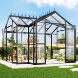 AMERLIFE 12x10x8 FT Hybrid Polycarbonate Walk-in Greenhouse for Outdoors, Aluminum Frame with Quick-Connect Assembly, Double Doors, Ventilation for Backyard Garden, Black AMERLIFE