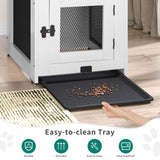 DWVO Dog Kennel Furniture with Dual USB Charger, Dog Crate End Table with Tray, Wooden Dog Crate Furniture with Cushion for Small Dogs, White DWVO