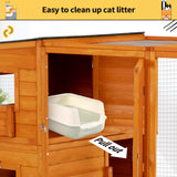 COZIWOW Large Wood Cat Catio, Outdoor Cat Enclosure with Weatherproof Roof, 2 Resting Rooms, 2 Platforms, 4-Tier Cat Playpen, Orange COZIWOW