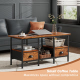 Furologee 35" Coffee Table with 2 Storage Drawers, Small Coffee Tables for Living Room, Industrial Center Table with 2 Tier Storage Shelf, Rustic Brown Furologee
