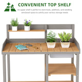 Wooden Potting Bench Table with Sink, Outdoor Garden Table Work Bench with Shelf, Workstation for Outside Patio Lawn SoliWood