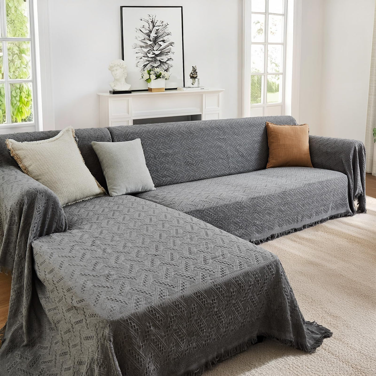 HOMERILLA Sectional Couch Covers 2 Pieces L Shaped Sofa Cover for Sectional Couch L Shape Washable Blanket Furniture Protector for Pets Dogs (Dark Grey, X-Large) HOMERILLA