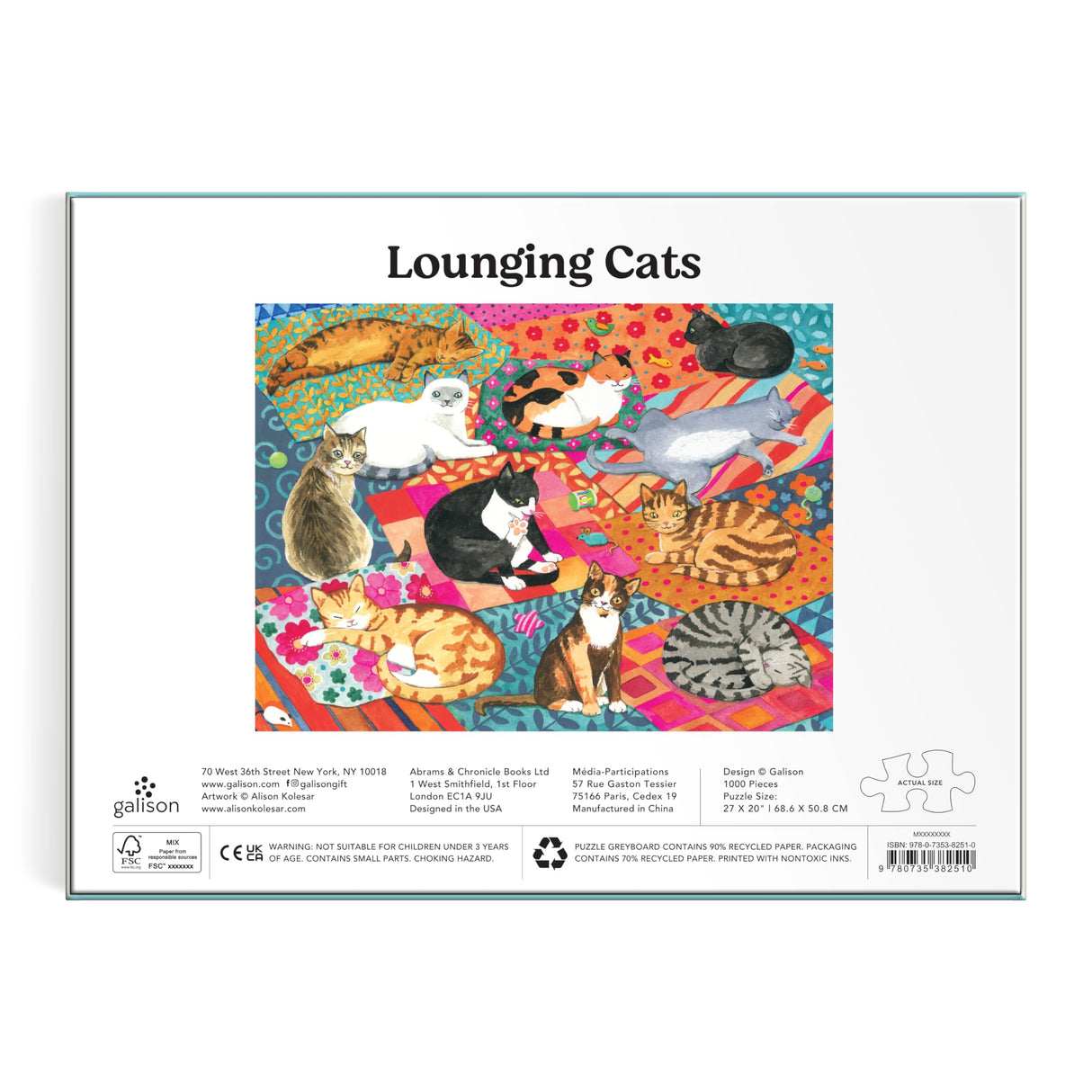 Galison Lounging Cats – 1000 Piece Jigsaw Puzzle Featuring Beautiful Artwork of A Variety of Feline Friends Lounging On Colorful Quilts Galison
