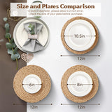 Aofmee 12 inch Round Woven Placemats Set of 6, Boho Rattan Place Mats, Natural Water Hyacinth Table Placemats, Farmhouse Weave Table Mats, Rustic Braided Wicker Charger Plates for Dining Table Decor Aofmee