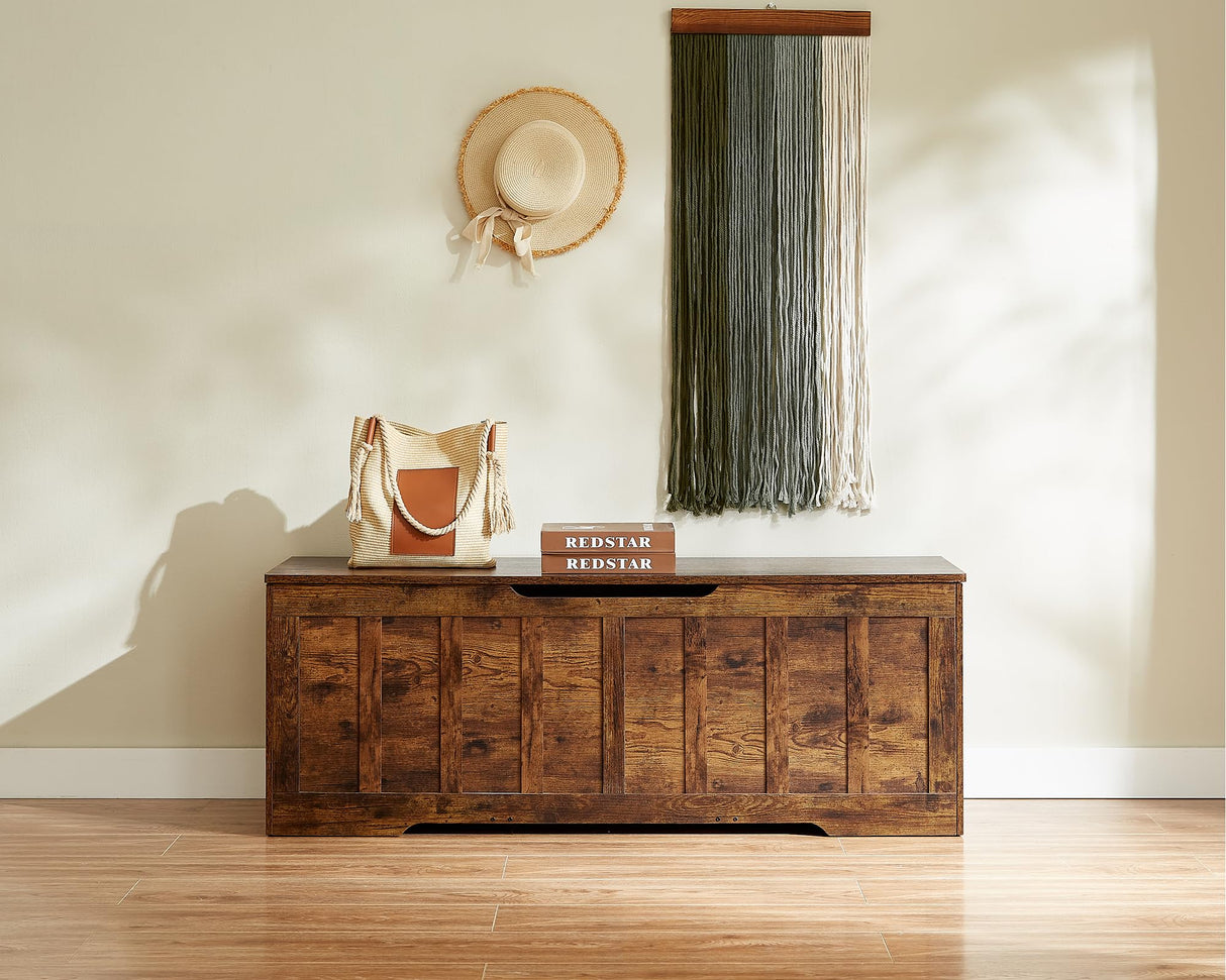 VANKILEY 51.2"Storage chest extra large,storage bench with 2 safety hinges,Shoe Bench,51.2*15.7*19.1inches,wooden trunk for bedroom,livingroom,entryway,Supports 220 lb,Easy Assembly(Rustic brown) VANKILEY