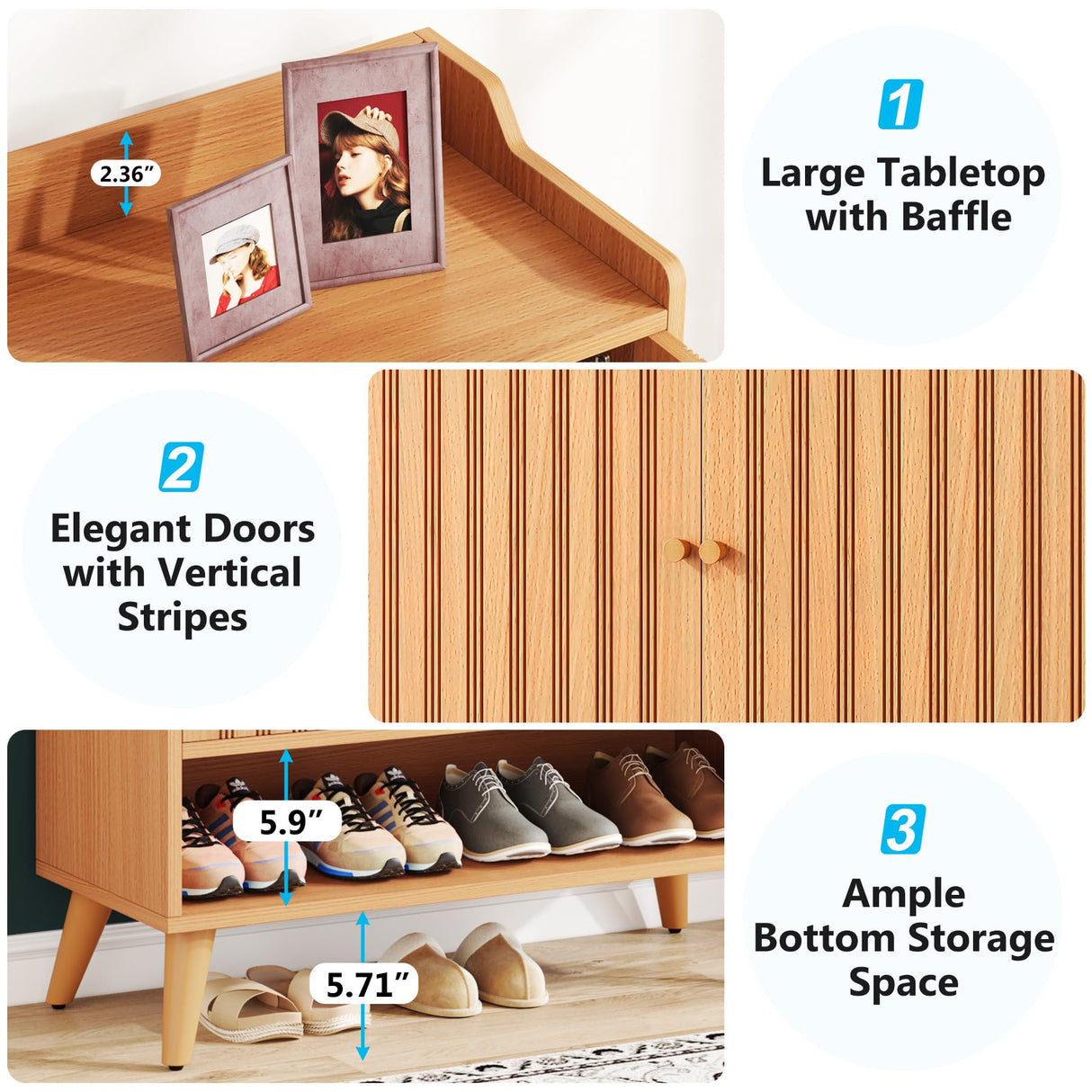 Tribesigns Shoe Cabinet with Doors, Entryway Shoe Storage Cabinet with Adjustable Shelves and Open Shelf, Wooden Hidden Shoe Organizer Cabinet Tribesigns