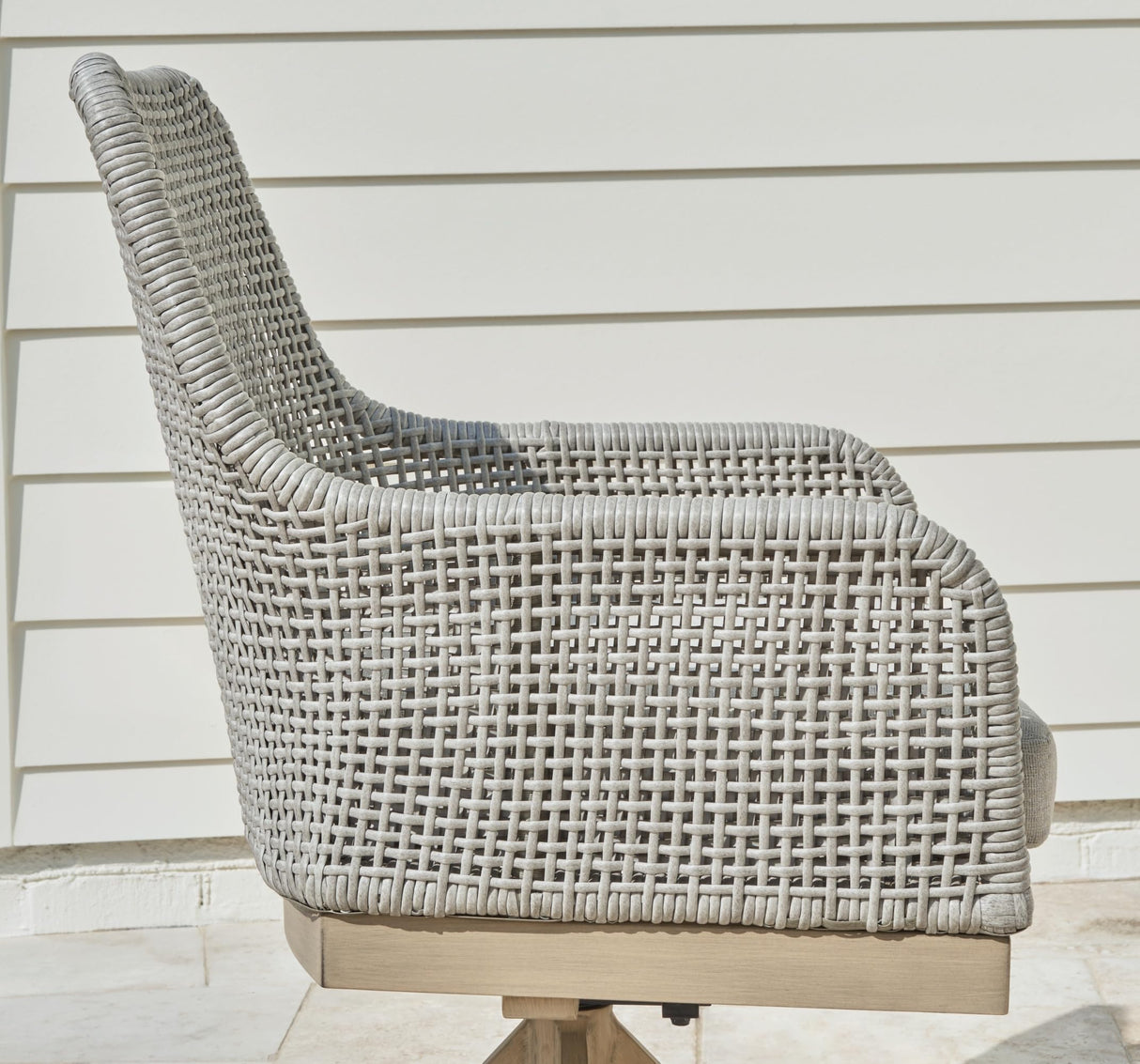 Signature Design by Ashley Seton Creek Cottage Weather Resistant Outdoor Swivel Dining Chair with Cushion, Set of 2, Light Brown & Light Gray Signature Design by Ashley