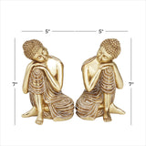 Deco 79 Polystone Buddha Decorative Sculpture Meditating Home Decor Statues with Engraved Carvings and Relief Detailing, Set of 2 Accent Figurines 5"W, 7"H, Gold Deco 79