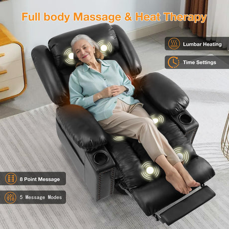Cfvyne Triple Motor Large Power Lift Recliner Chair for Elderly with Heat and Massage, Lay Flat Lift Chairs for Seniors Infinite Position, Extended Footrest, USB&Type-C Ports, Cup Holder, Black Cfvyne