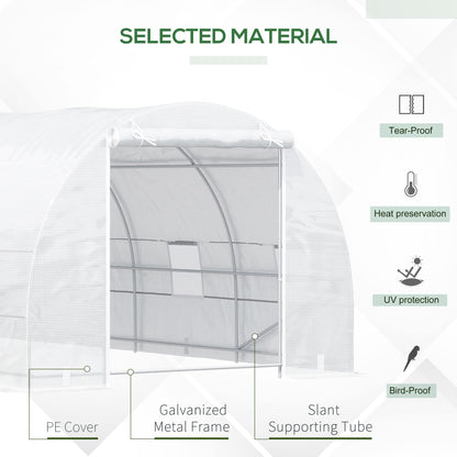 Outsunny 20' x 10' x 7' Walk-in Tunnel Greenhouse with Zippered Door & 8 Mesh Windows, Large Garden Green House Kit, Galvanized Steel Frame, White - WoodArtSupply