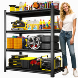 Leariso 4-Tier Heavy Duty Metal Garage Shelving Units, Adjustable & Detachable Storage Shelves, Industrial Steel Rack Shelf for Garage Storage, Tools, & Equipment (Black-63.00H*39.37W, 15.75D-4Tier) Leariso