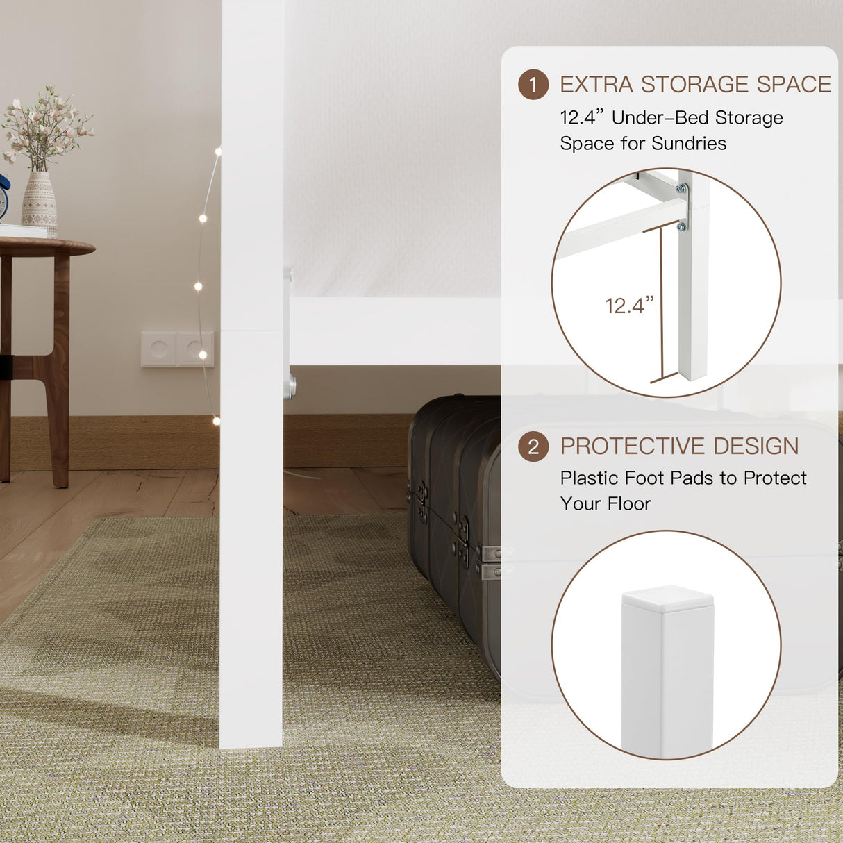 ikalido Full Size Metal Canopy Bed Frame, Modern Four-Poster Platform Bed Frame, Mattress Foundation with Metal Slats Support/Under-Bed Storage Space/No Box Spring Needed/White ikalido