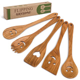 MFC 5-Piece Wooden Cooking Spoons - Kitchen Spatula Set from Natural Cherry Wood - Wooden Spoons for Cooking - Funny Wooden Utensil Set with Smiley Faces - Cooking Multipurpose Wooden Utensils MyFancyCraft