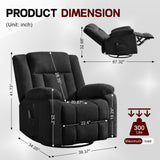 Korser Rocker Recliner, Glider Recliner Chairs for Adults, 360° Swivel Rocking Chair with Massage and Heating, Nursery Chair with Storage and USB Charging for Living Room, Bedroom, Nursery Korser