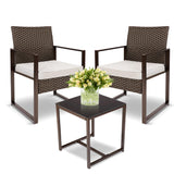 YIYAN Patio Furniture Set 3 Pieces Outdoor Rattan Chair Wicker Sofa Garden Conversation Bistro Sets with Coffee Table,Comfortable Washable Cushions (White) YIYAN