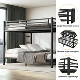 XUWANSHANG Queen Over Queen Bunk Bed Frame, Heavy Duty Metal Loft Bed for Adults/Teens, 400/600LB Capacity w/Ladder & Guardrail, Noise-Free Steel Slats, No Box Spring Required, Black XUWANSHANG