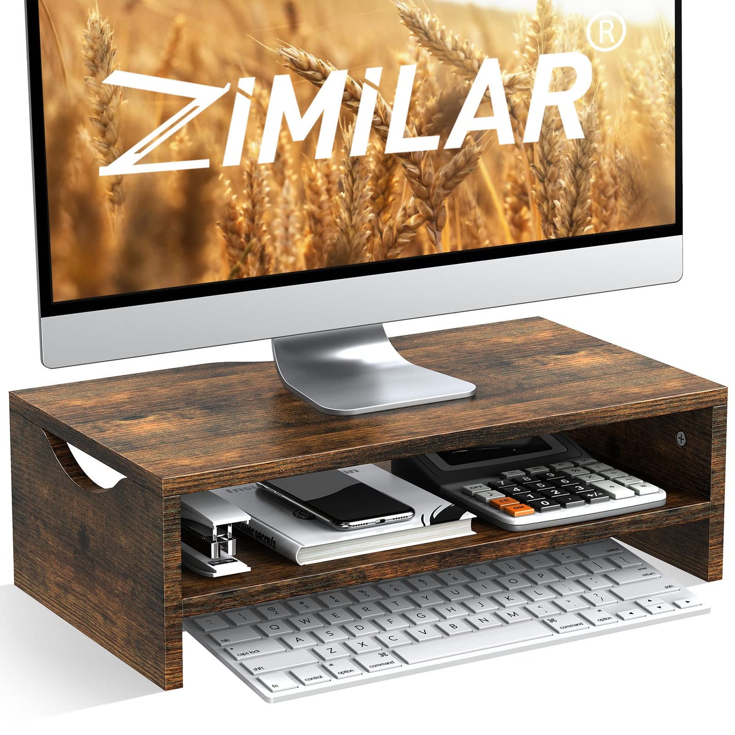 Zimilar Monitor Stand Riser, 2 Tiers Laptop Computer Monitor Riser for PC Screen, iMac, Desktop Wooden Screen Monitor Stand Riser with Storage for Home Office - WoodArtSupply