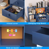 RUPOLX Blue Kids Desk and Chair Set for 5-12 Year Old, Childrens Computer Desk with 4 Drawers, Kids Study Table with Storage Shelf-4Og-40 RUPOLX