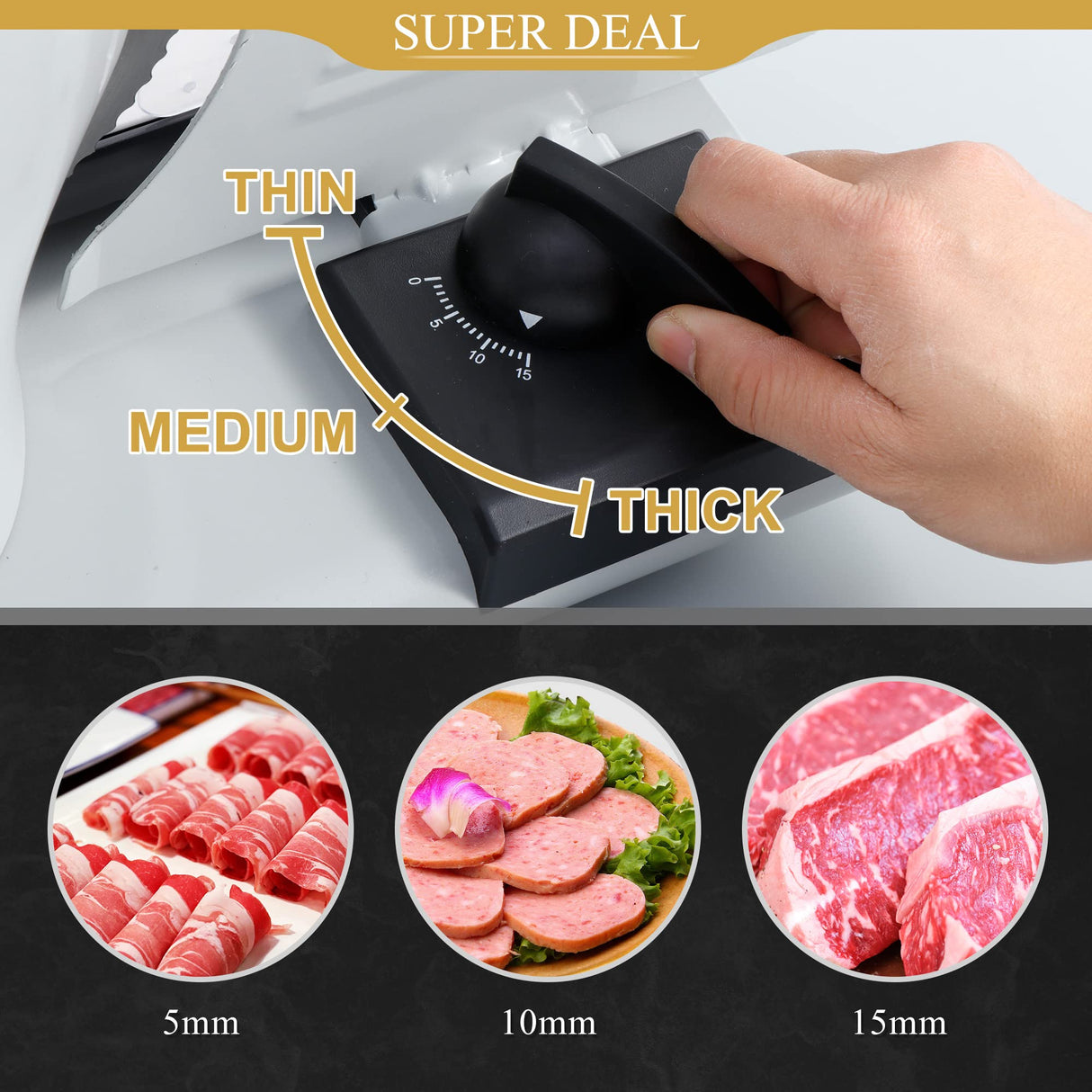 SUPER DEAL Premium Electric Food Meat Slicer - 7.5inch Stainless Steel Blade Home Kitchen Deli Meat Food Vegetable Cheese Cutter - Thickness Adjustable - Spacious Sliding Carriage - Easy to Clean SUPER DEAL