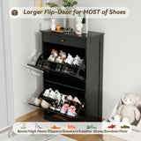 FTZxHKLX Shoe Cabinet with 2 Flip Drawers, Slim Freestanding Hidden Shoe Organizer with Drawer, Pet-Proof Shoe Storage Cabinet for Entryway Living Room Behind The Door, Black FTZxHKLX