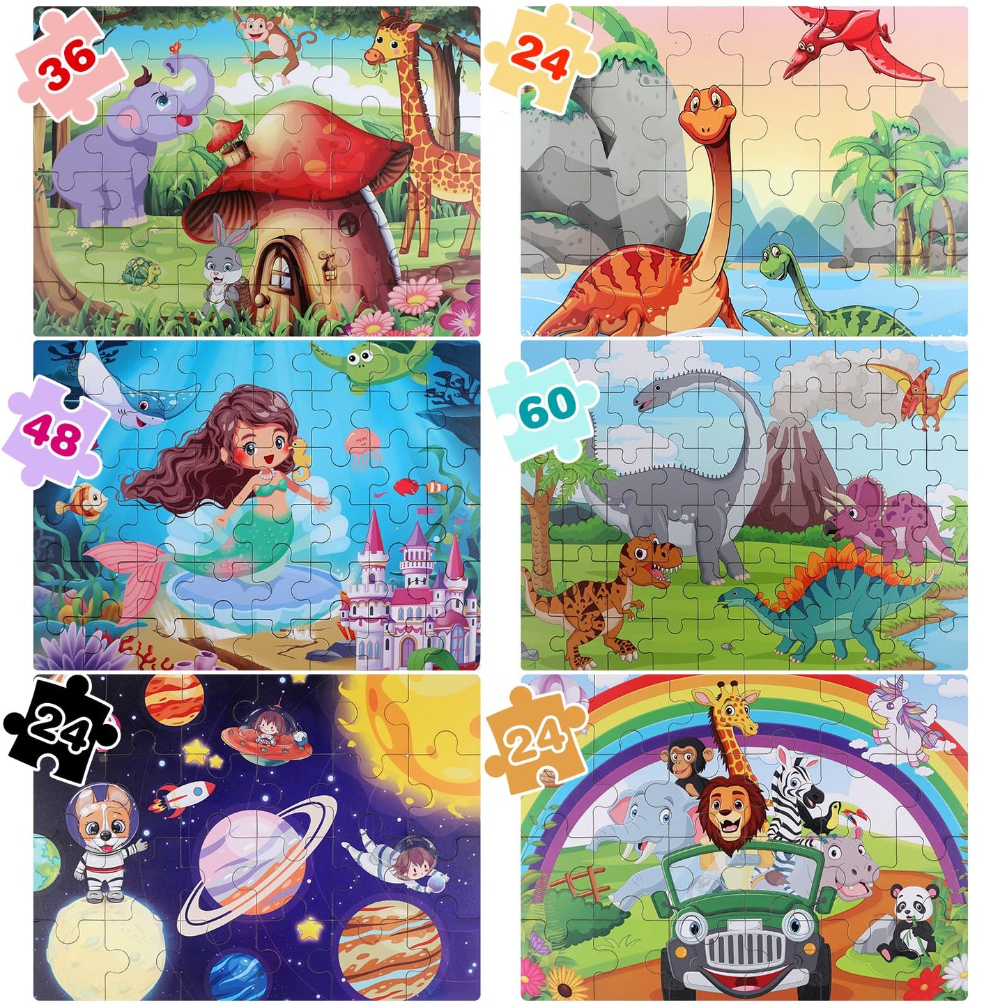 OIDIRE Wooden Puzzles for Kids Ages 4-8, 6 Pack Puzzles Wooden Jigsaw Puzzles 60 Pieces for Children Learning Educational Puzzles Toys for Boys and Girls