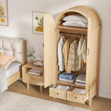 Lxsxlome Wardrobe Closet, Armoire Wardrobe Closet with Drawers and 2 Arched Fluted Doors, 70.87‘’ Tall Wooden Bedroom Armoires with Shelves and Hanging Rod (1, Wood Color) Lxsxlome