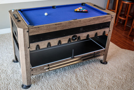 56” 4-in-1 Swivel Multi-Game Table - Air Hockey, Billiards, Foosball, Ping Pong - Rustic Wood Grain Finish, Brown Triumph