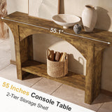 Tarnorci 55 Inches Console Table,2 Tier Farmhouse Entryway Table,Narrow Wood Accent Tables with Storage Shelves for Living Room,Entrance,Hallway,Foyer (Brown) Tarnorci